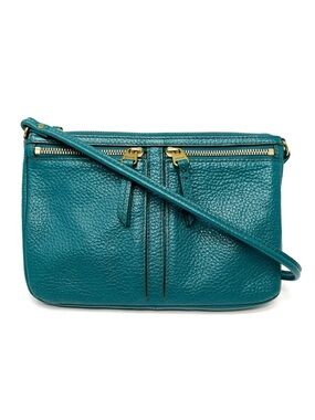Fossil Elise Crossbody Bag in Dark Turquoise Pebbled Leather Gold-Toned Hardware